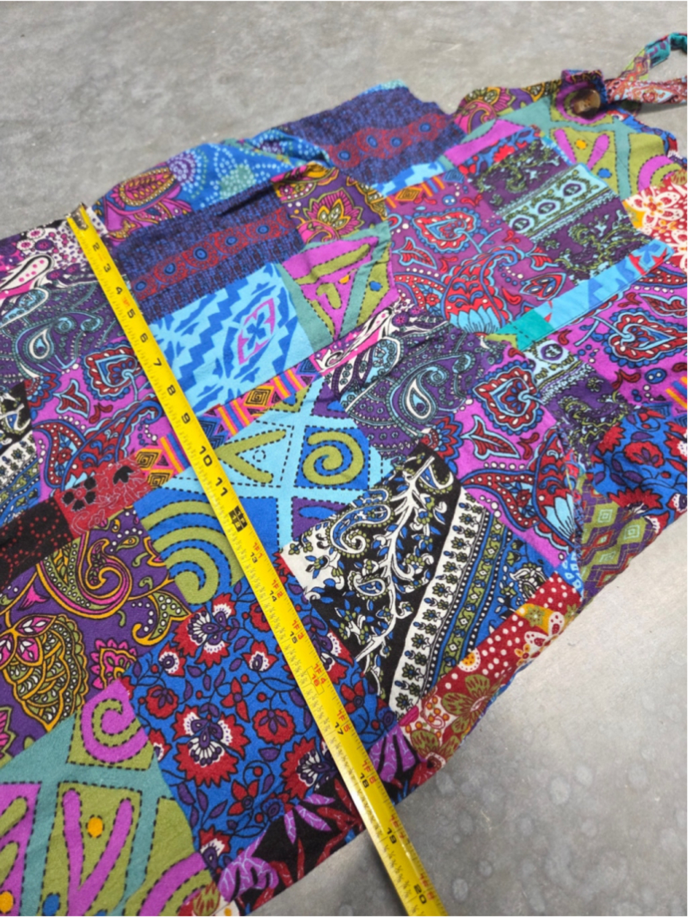 Colorful Patchwork Overalls Vibrant Blue Purple Boho Festival Hippie Size S - Picture 12 of 13